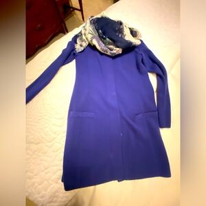 Talbots Beautiful Blue Merino Wool Snap Up XS Sweater Jacket Gently Worn!